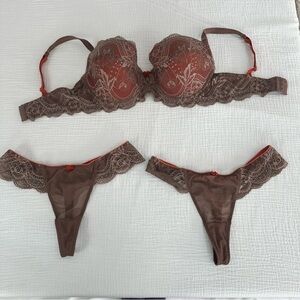 Le Mystere Brown Lace Bra Set 38E Luxury Lingerie Coquette Style